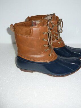 Jessica Carlyle Navy & Brown Duck Boots - Sz 7.5
